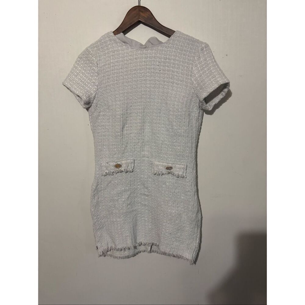 Bebop Women's Size Small Grey Knit Short Sleeve Mini Dress Back Zip Faux Pockets